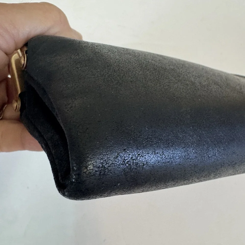 Hobo The Original Leather Lauren Double Frame Clutch Wallet Black Textured VTG